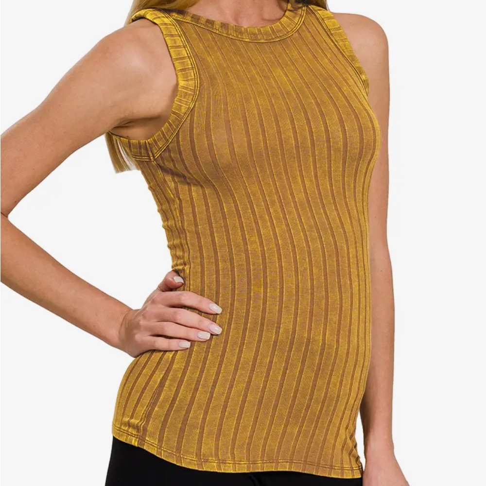 🟠NWT ZENANA Ribbed Washed Tank in Camel
